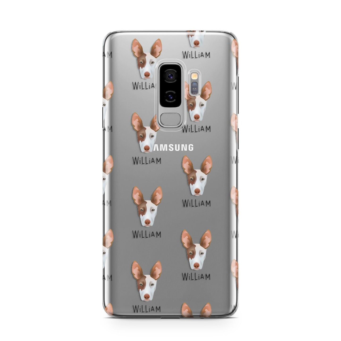 Ibizan Hound Icon with Name Samsung Galaxy S9 Plus Case on Silver phone