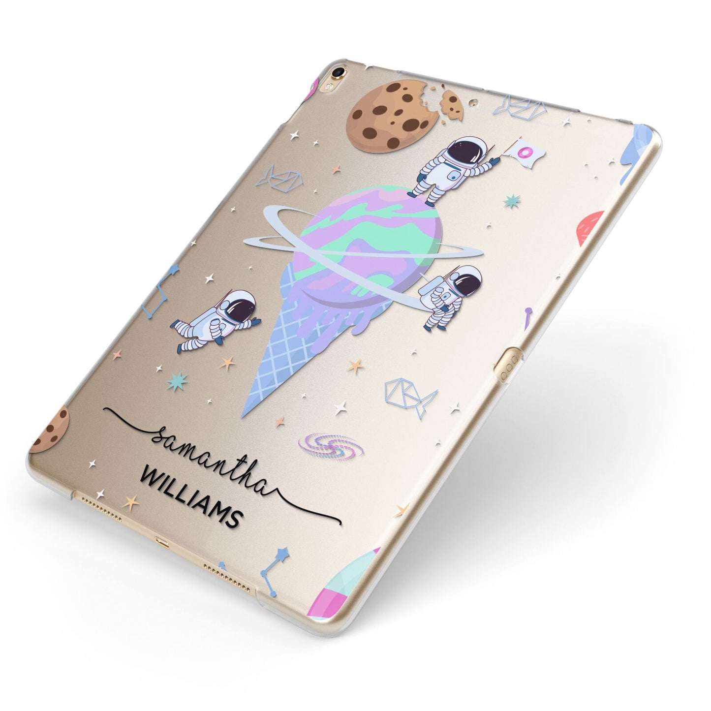 Ice Cream Planets with Name Apple iPad Case on Gold iPad Side View