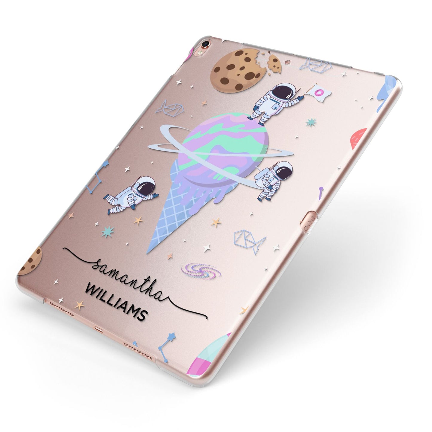 Ice Cream Planets with Name Apple iPad Case on Rose Gold iPad Side View