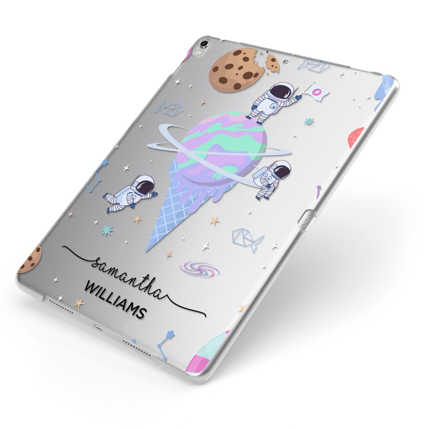 Ice Cream Planets with Name Apple iPad Case on Silver iPad Side View