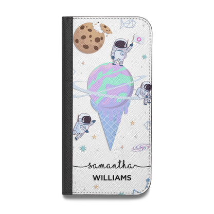 Ice Cream Planets with Name Vegan Leather Flip iPhone Case