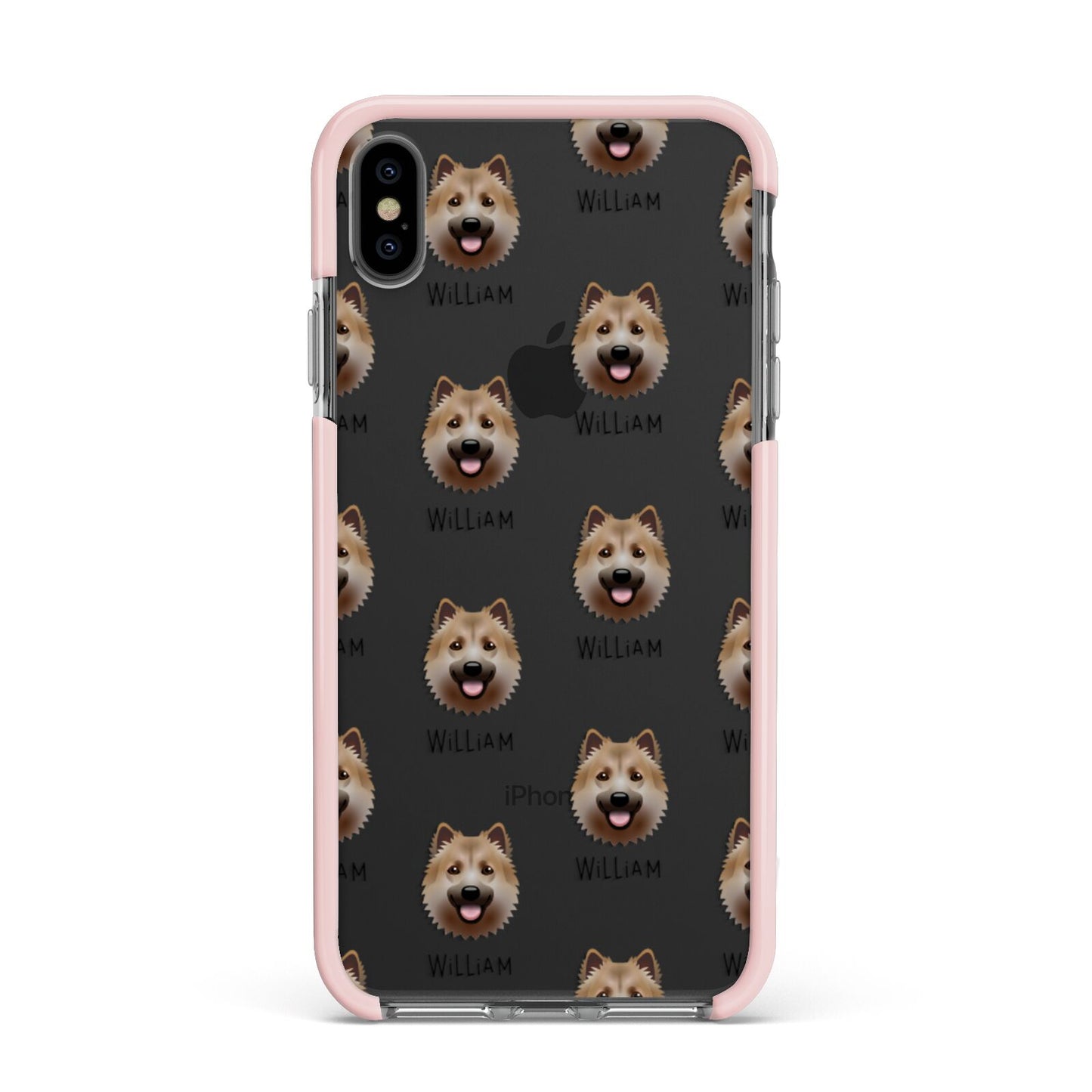 Icelandic Sheepdog Icon with Name Apple iPhone Xs Max Impact Case Pink Edge on Black Phone