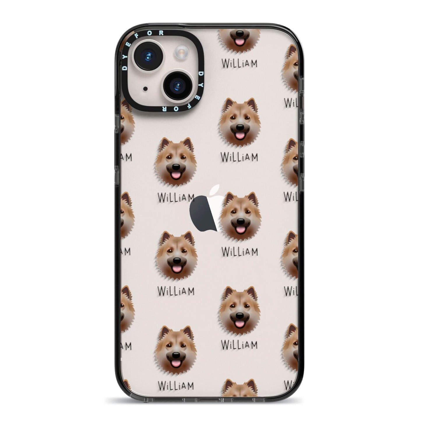 Icelandic Sheepdog Icon with Name iPhone 14 Plus Black Impact Case on Silver phone