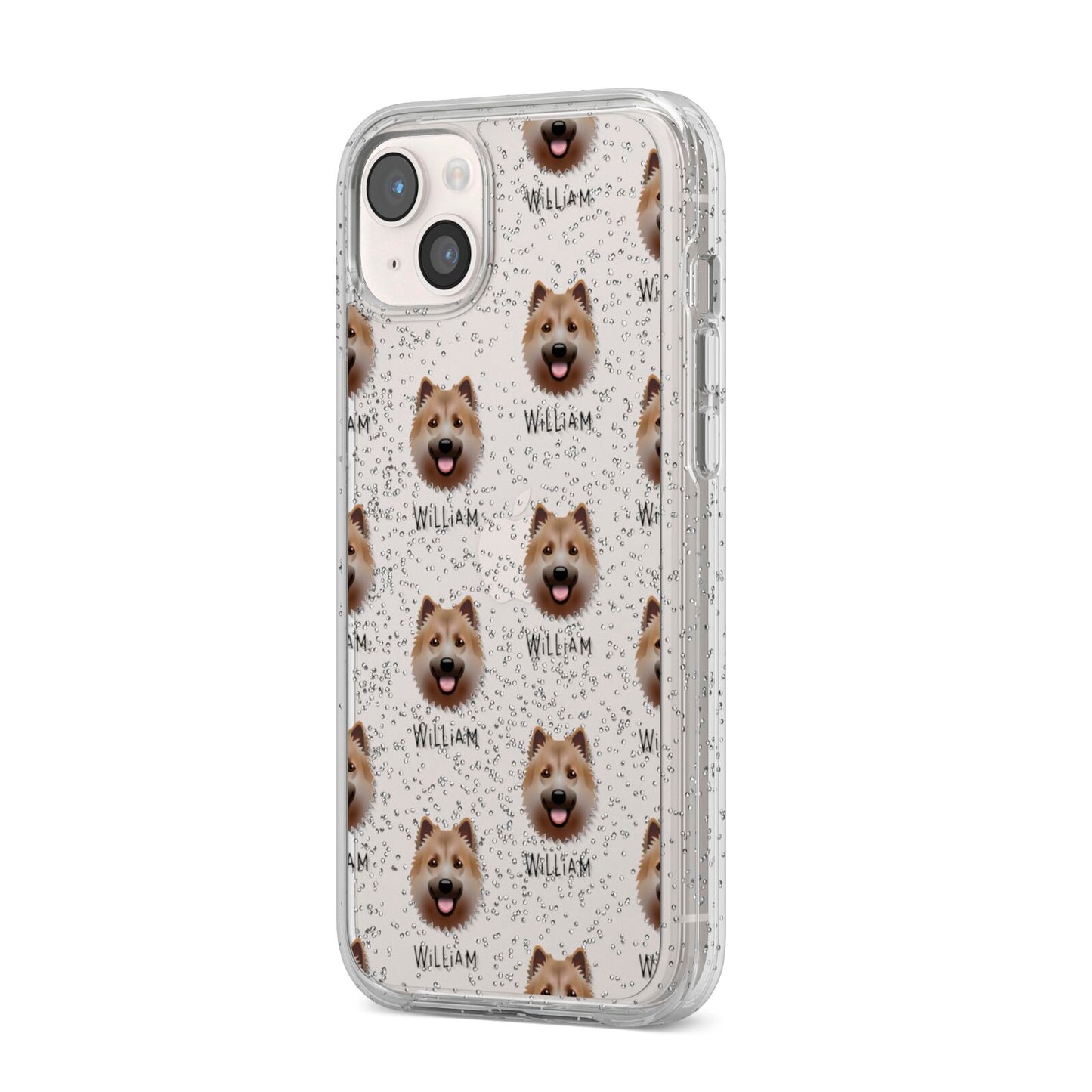 Icelandic Sheepdog Icon with Name iPhone 14 Plus Glitter Tough Case Starlight Angled Image