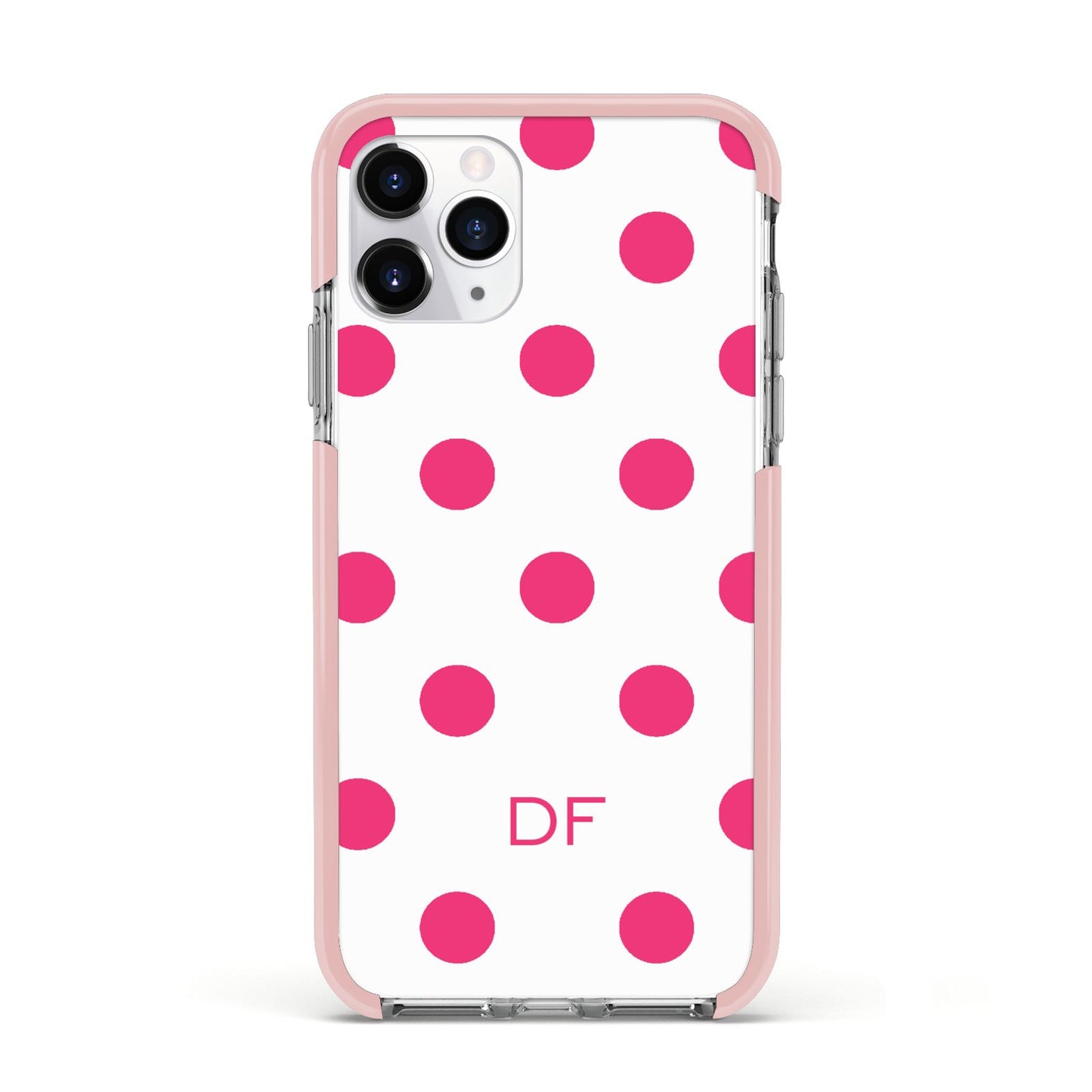 Initial Dots Personalised Apple iPhone 11 Pro in Silver with Pink Impact Case