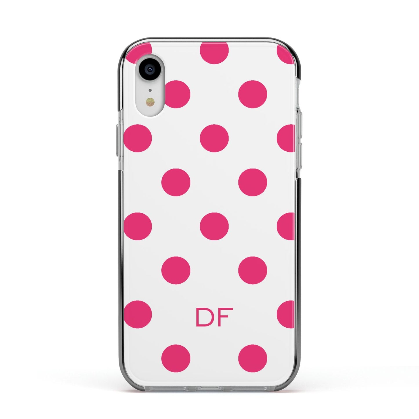 Initial Dots Personalised Apple iPhone XR Impact Case Black Edge on Silver Phone