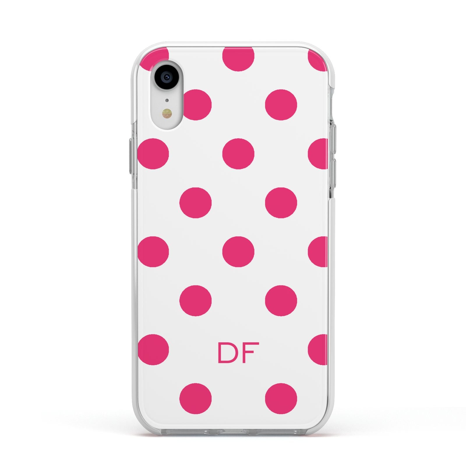 Initial Dots Personalised Apple iPhone XR Impact Case White Edge on Silver Phone