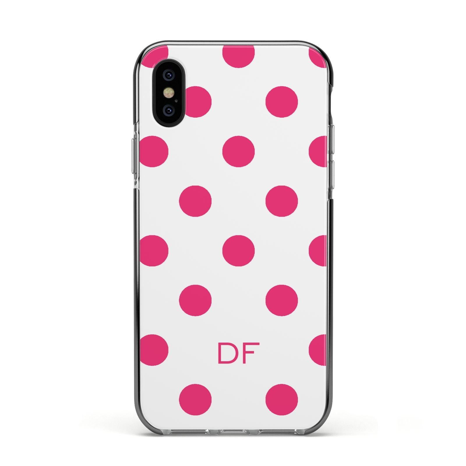 Initial Dots Personalised Apple iPhone Xs Impact Case Black Edge on Black Phone