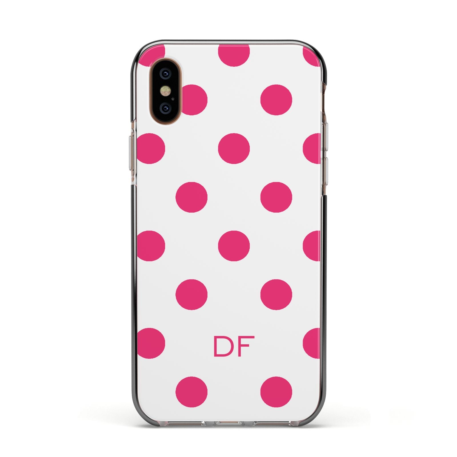 Initial Dots Personalised Apple iPhone Xs Impact Case Black Edge on Gold Phone