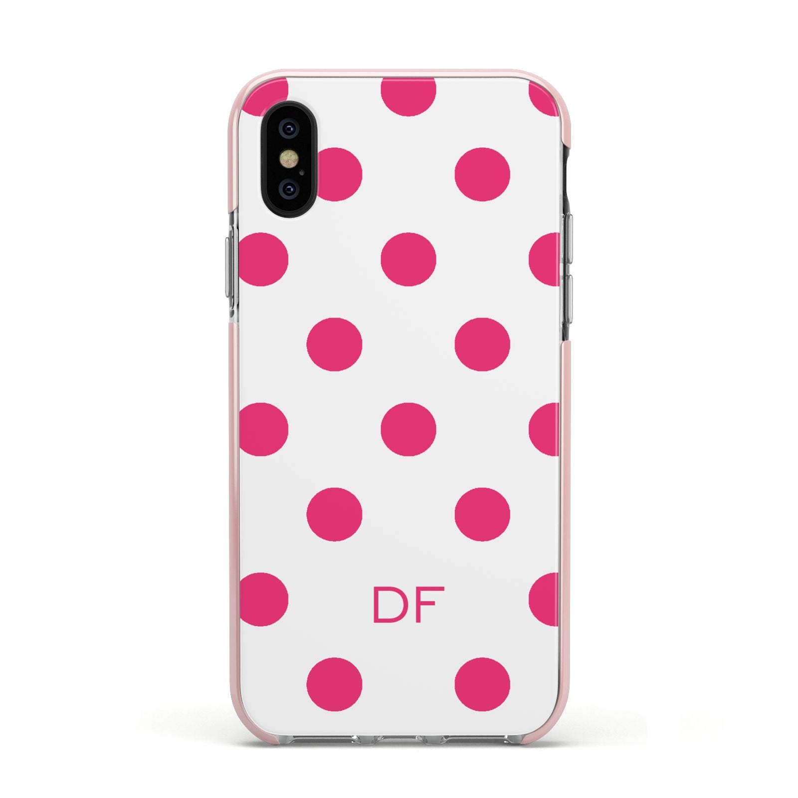 Initial Dots Personalised Apple iPhone Xs Impact Case Pink Edge on Black Phone