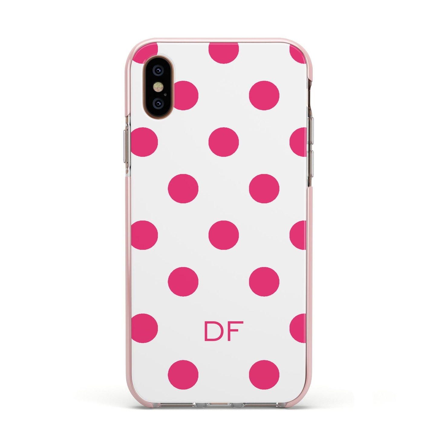 Initial Dots Personalised Apple iPhone Xs Impact Case Pink Edge on Gold Phone