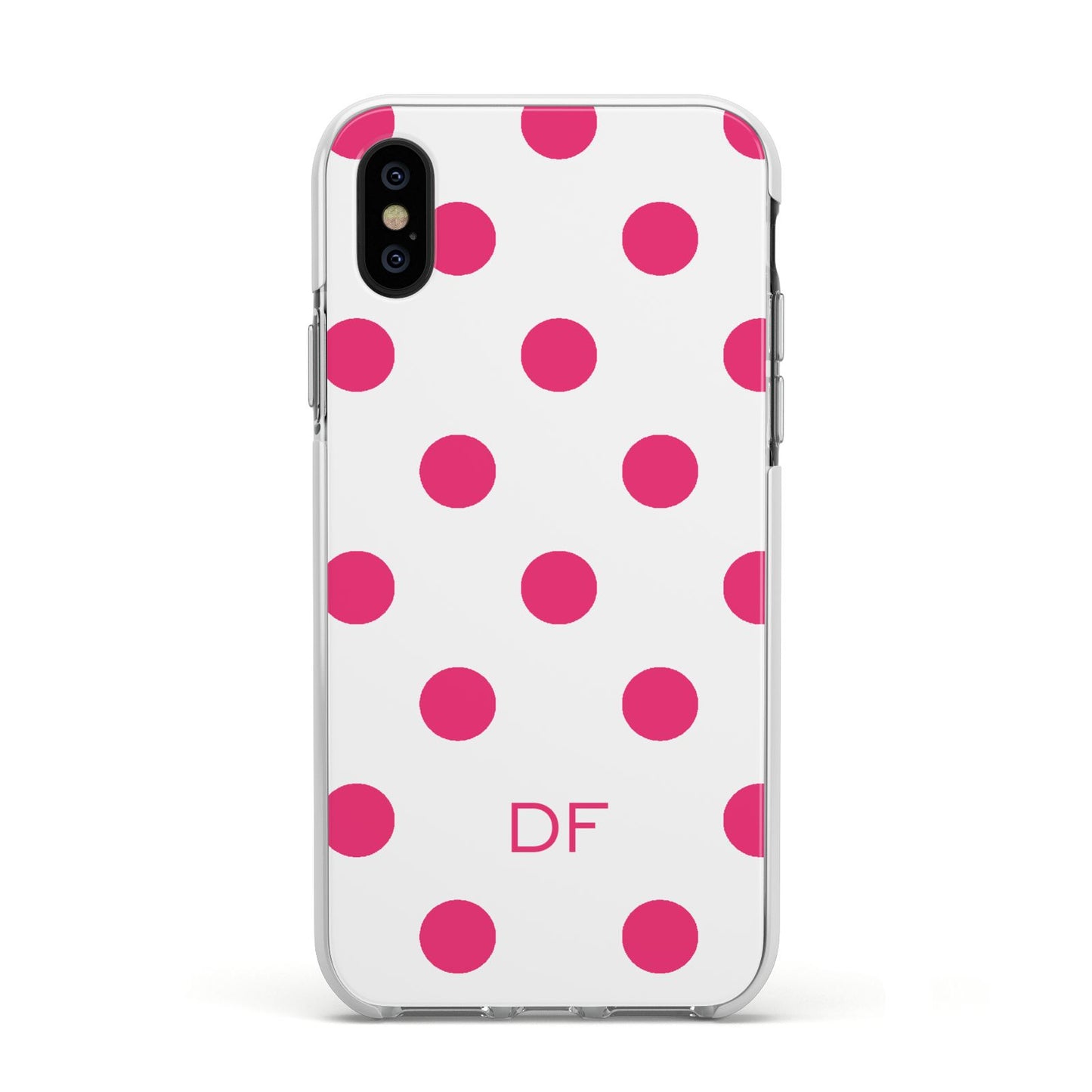 Initial Dots Personalised Apple iPhone Xs Impact Case White Edge on Black Phone