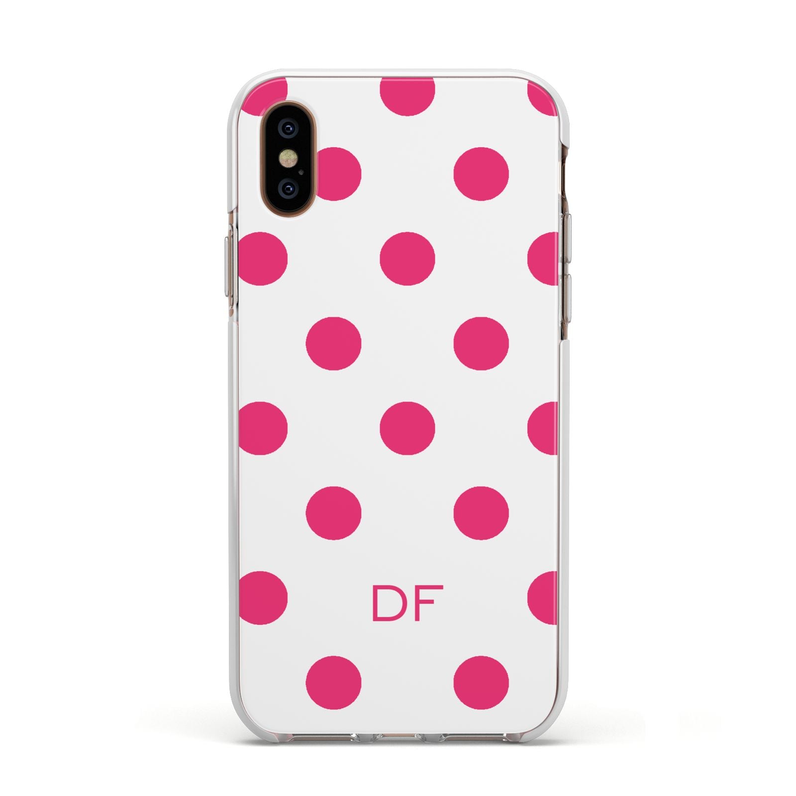 Initial Dots Personalised Apple iPhone Xs Impact Case White Edge on Gold Phone