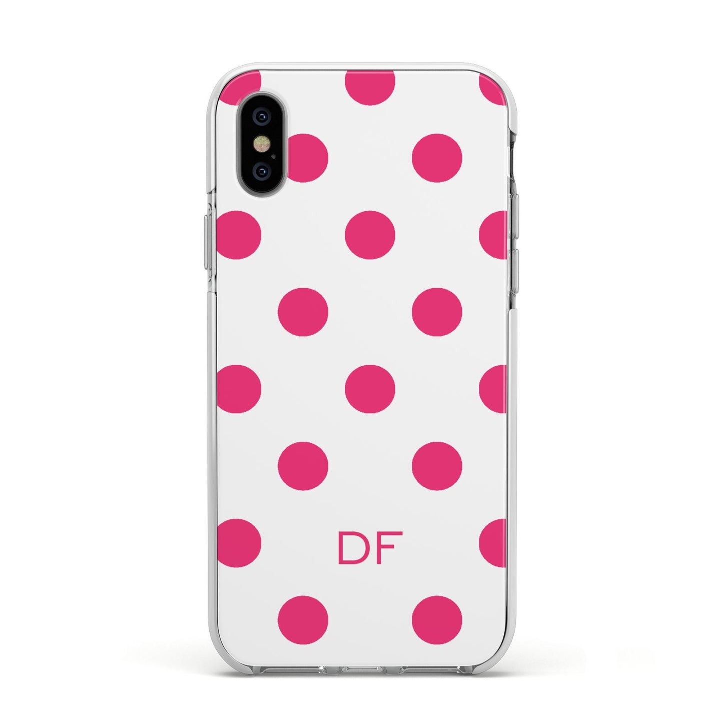 Initial Dots Personalised Apple iPhone Xs Impact Case White Edge on Silver Phone