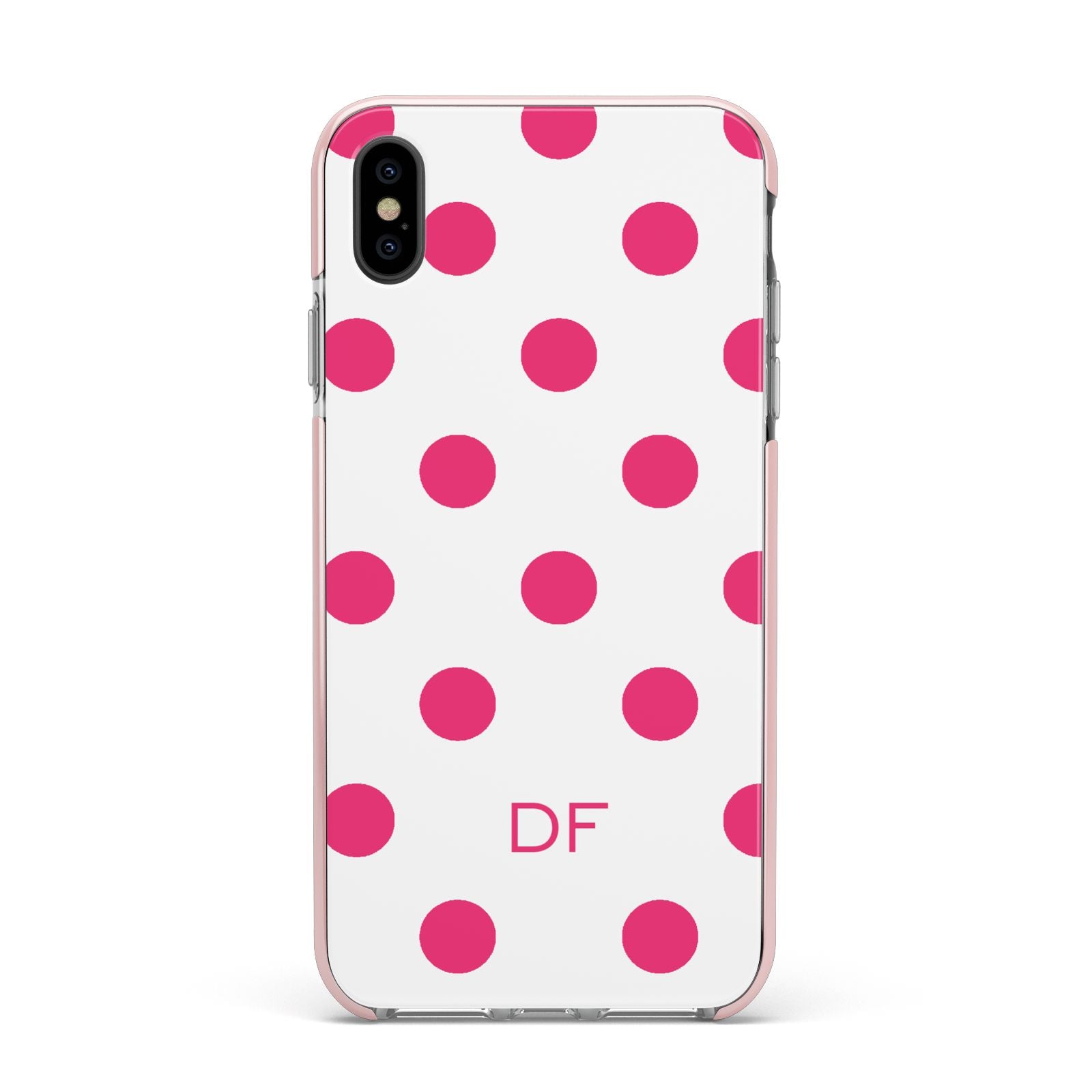 Initial Dots Personalised Apple iPhone Xs Max Impact Case Pink Edge on Black Phone