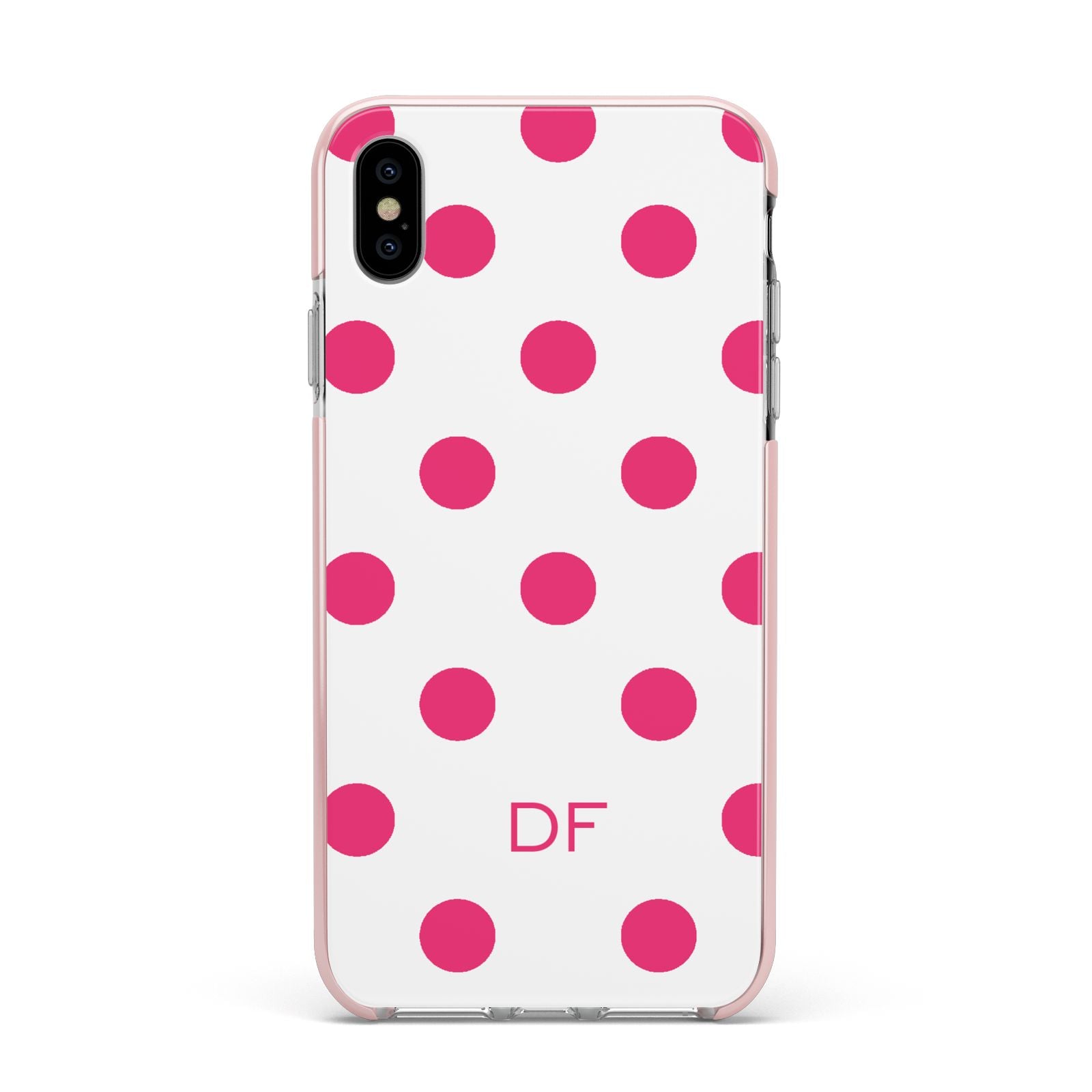 Initial Dots Personalised Apple iPhone Xs Max Impact Case Pink Edge on Silver Phone