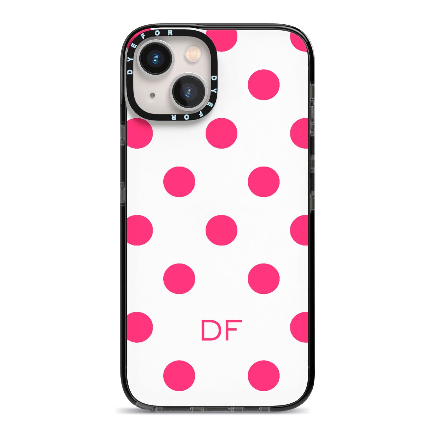 Initial Dots Personalised iPhone 13 Black Impact Case on Silver phone