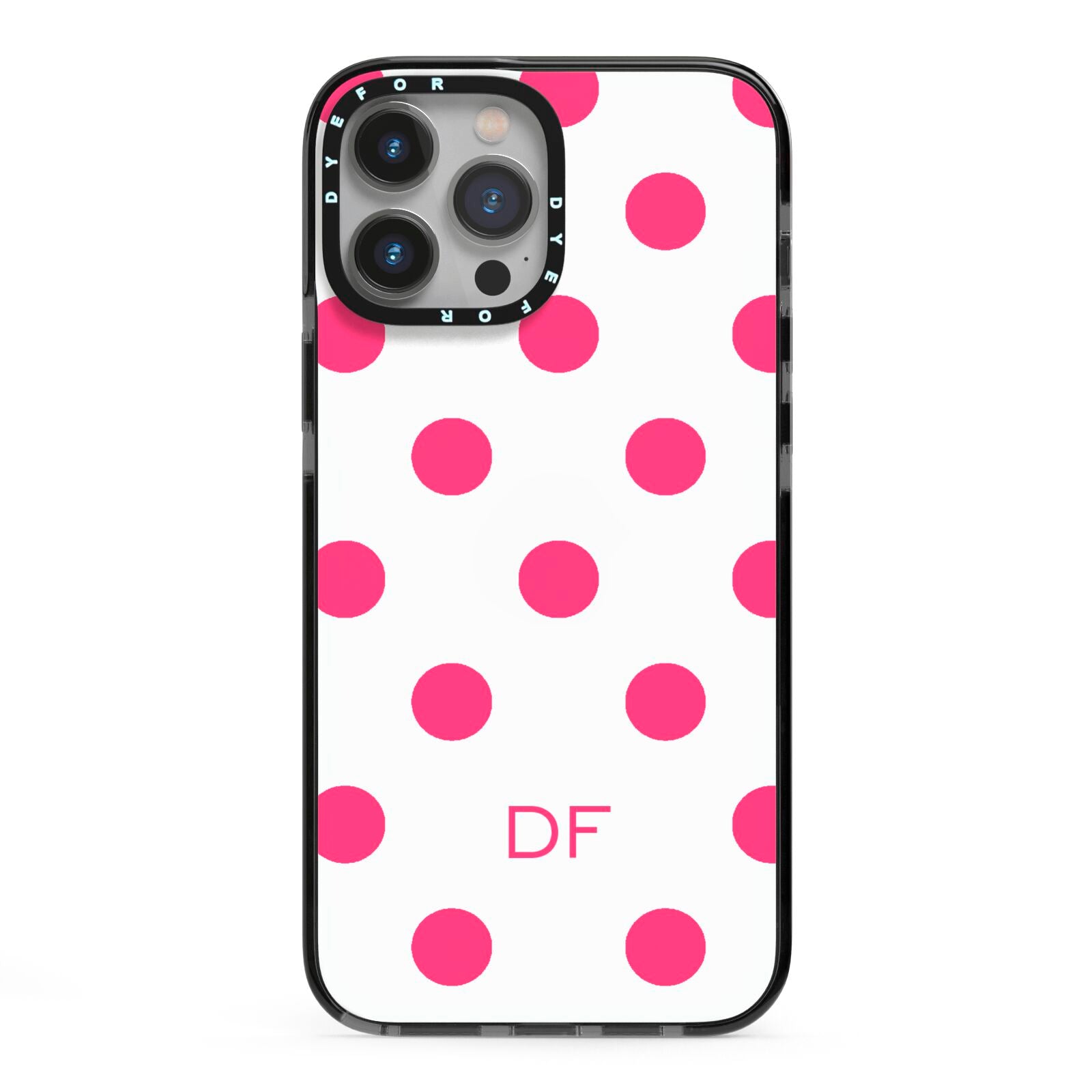 Initial Dots Personalised iPhone 13 Pro Max Black Impact Case on Silver phone