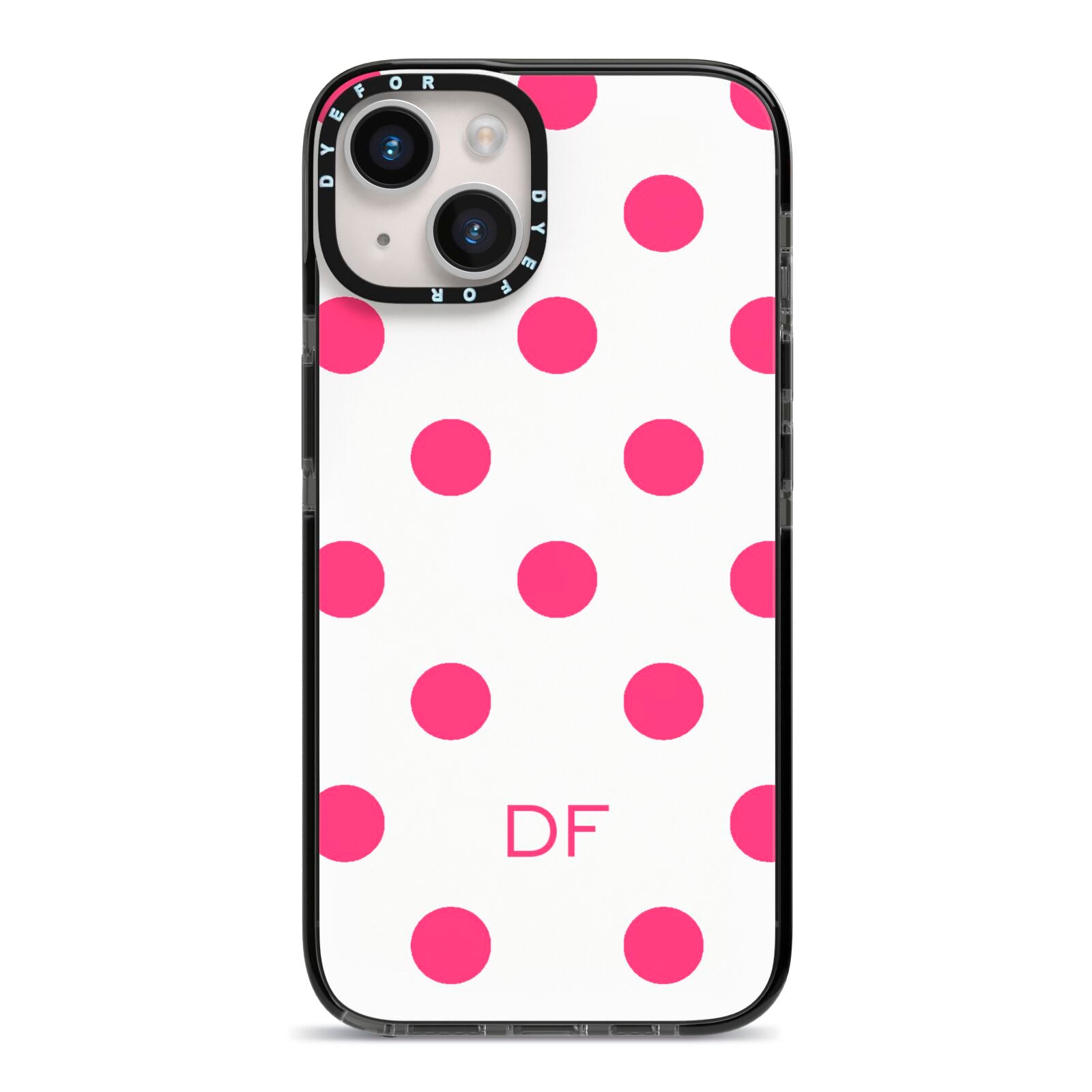 Initial Dots Personalised iPhone 14 Black Impact Case on Silver phone