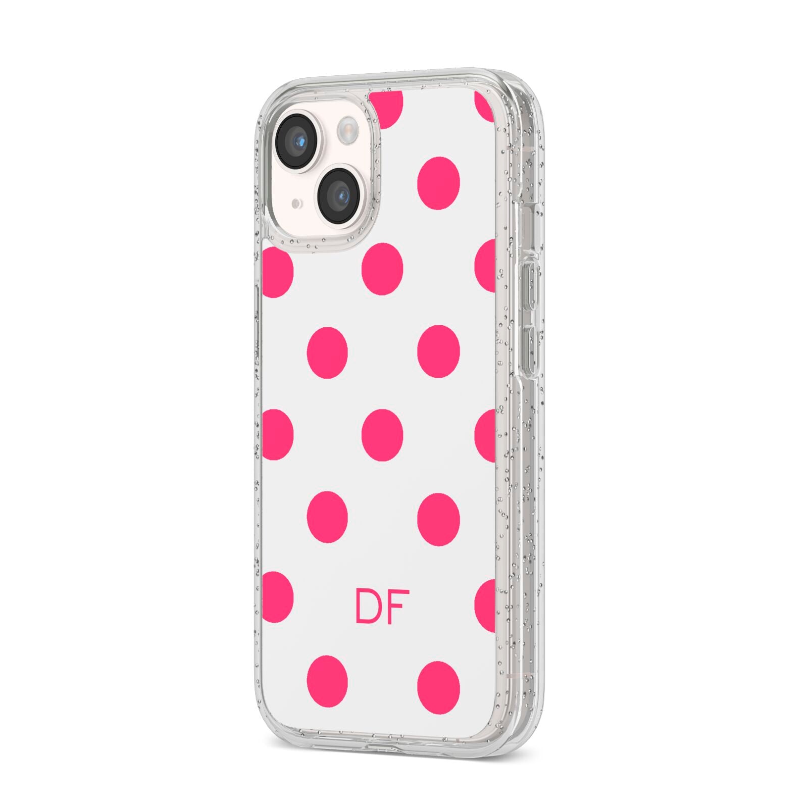 Initial Dots Personalised iPhone 14 Glitter Tough Case Starlight Angled Image