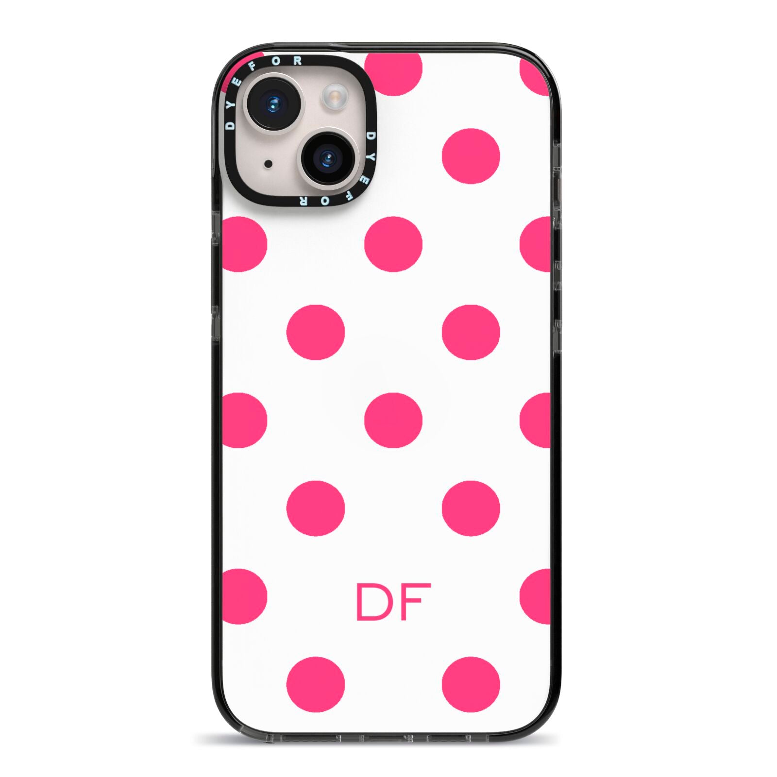 Initial Dots Personalised iPhone 14 Plus Black Impact Case on Silver phone