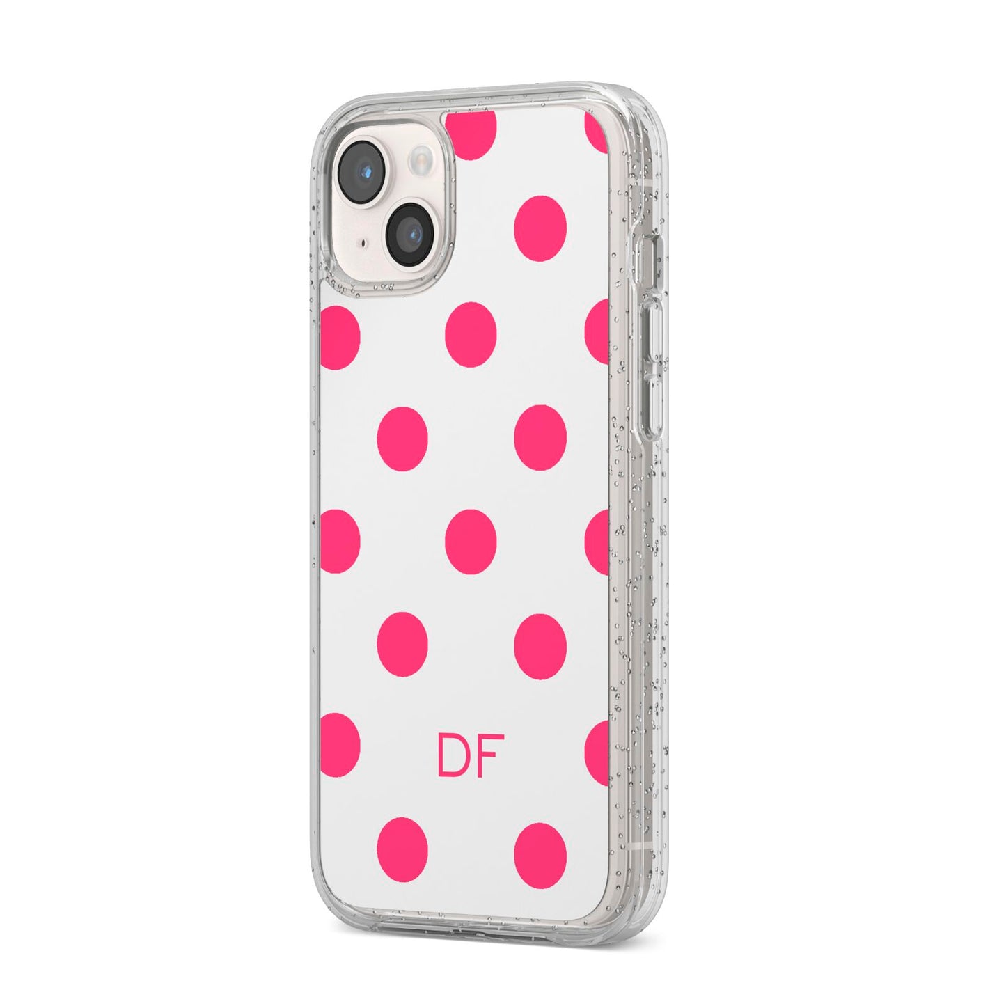 Initial Dots Personalised iPhone 14 Plus Glitter Tough Case Starlight Angled Image