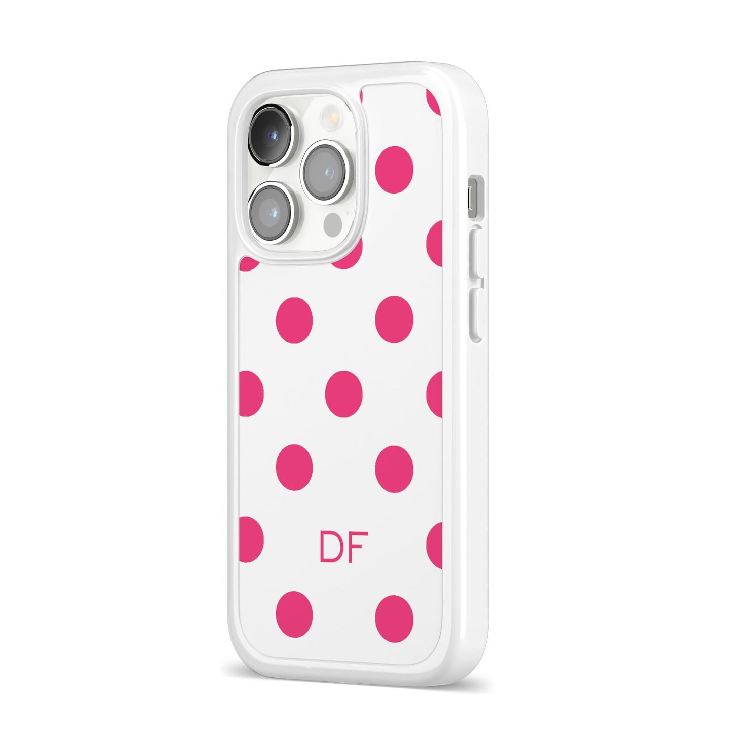 Initial Dots Personalised iPhone 14 Pro Clear Tough Case Silver Angled Image