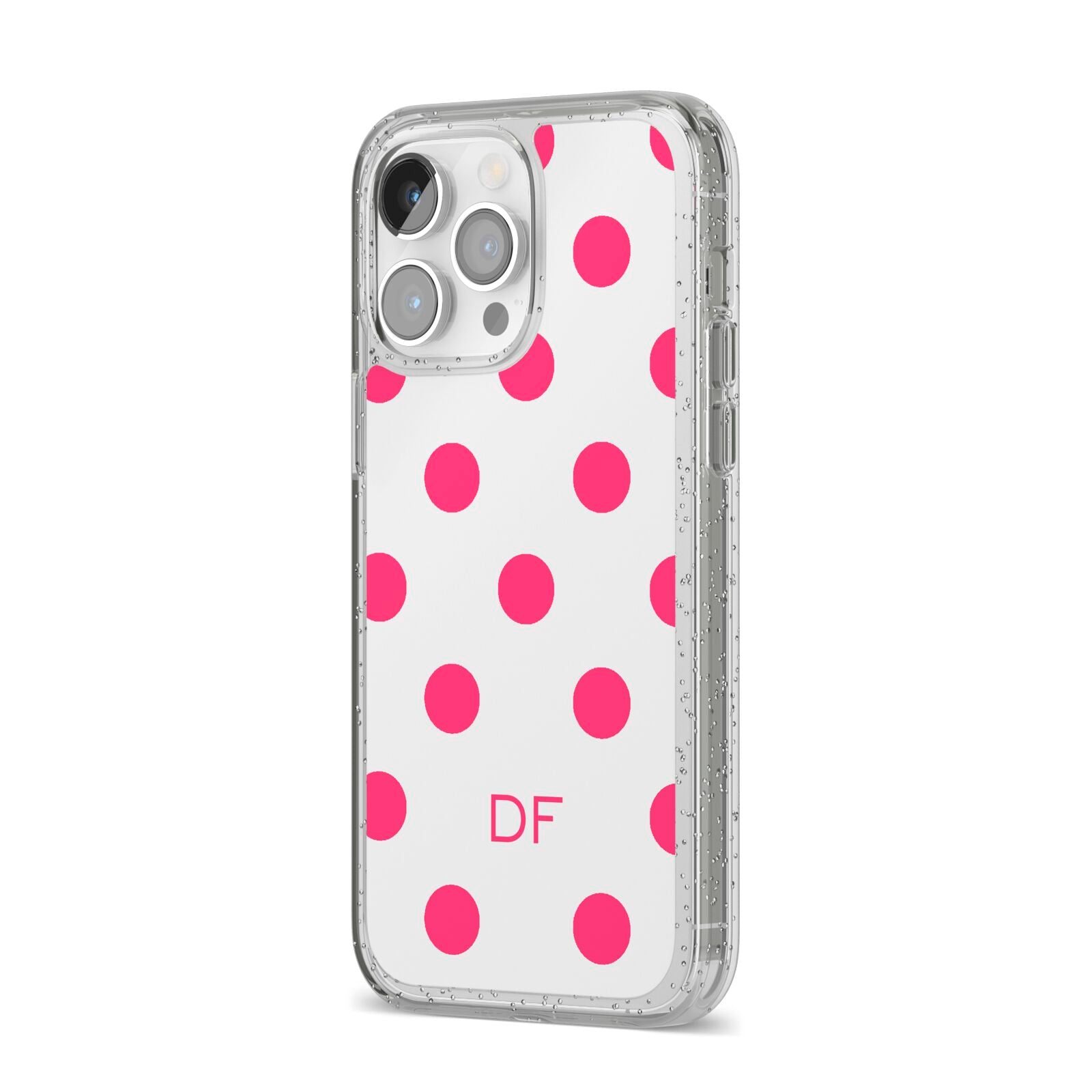 Initial Dots Personalised iPhone 14 Pro Max Glitter Tough Case Silver Angled Image