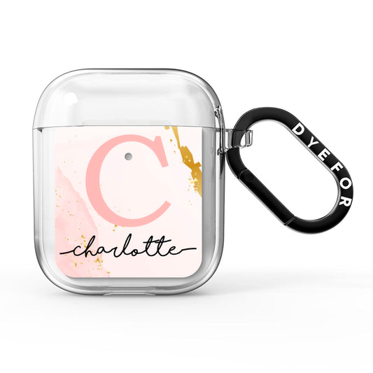 Initial Pink Gold Watercolour Custom Marble AirPods Clear Case