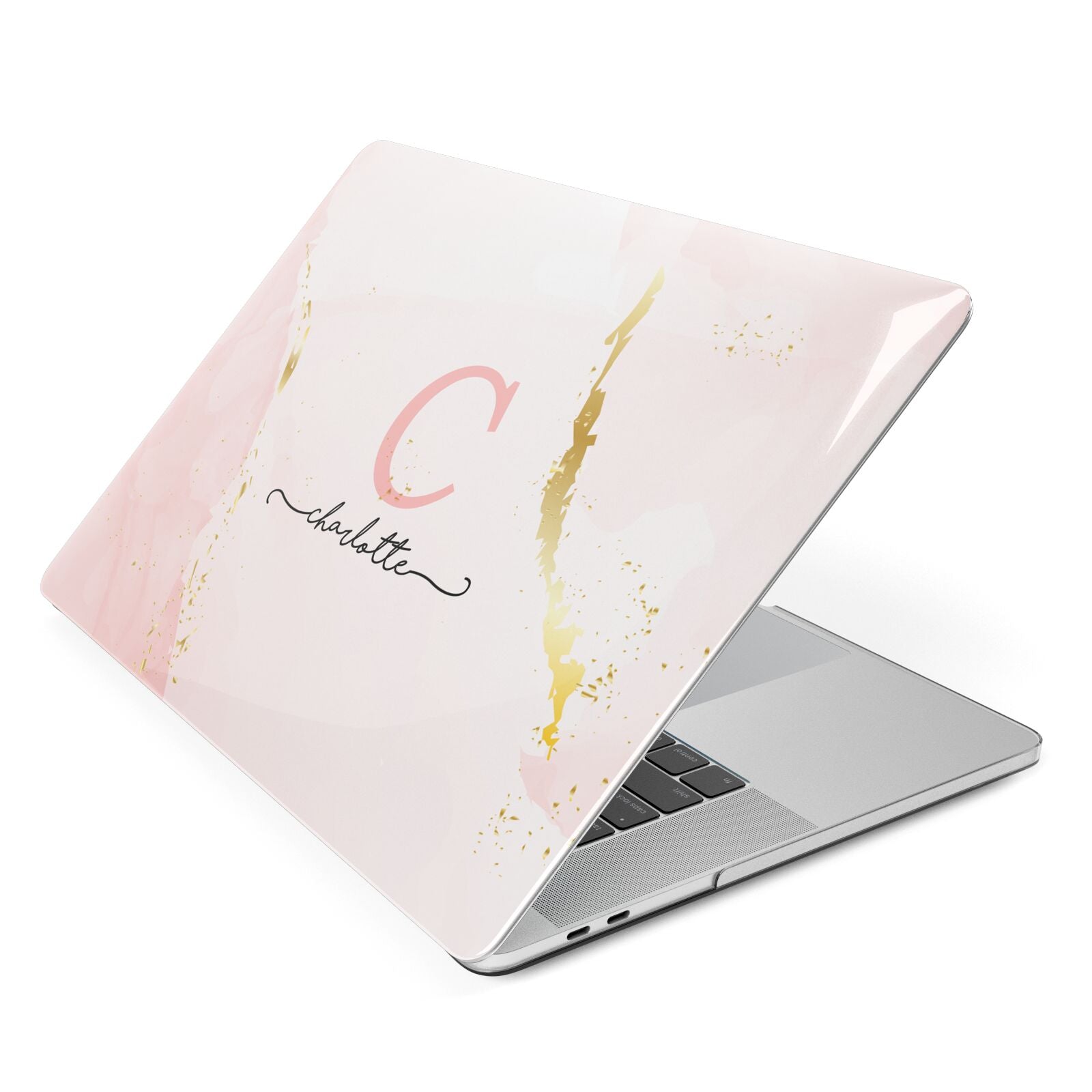 Initial Pink Gold Watercolour Custom Marble Apple MacBook Case Side View