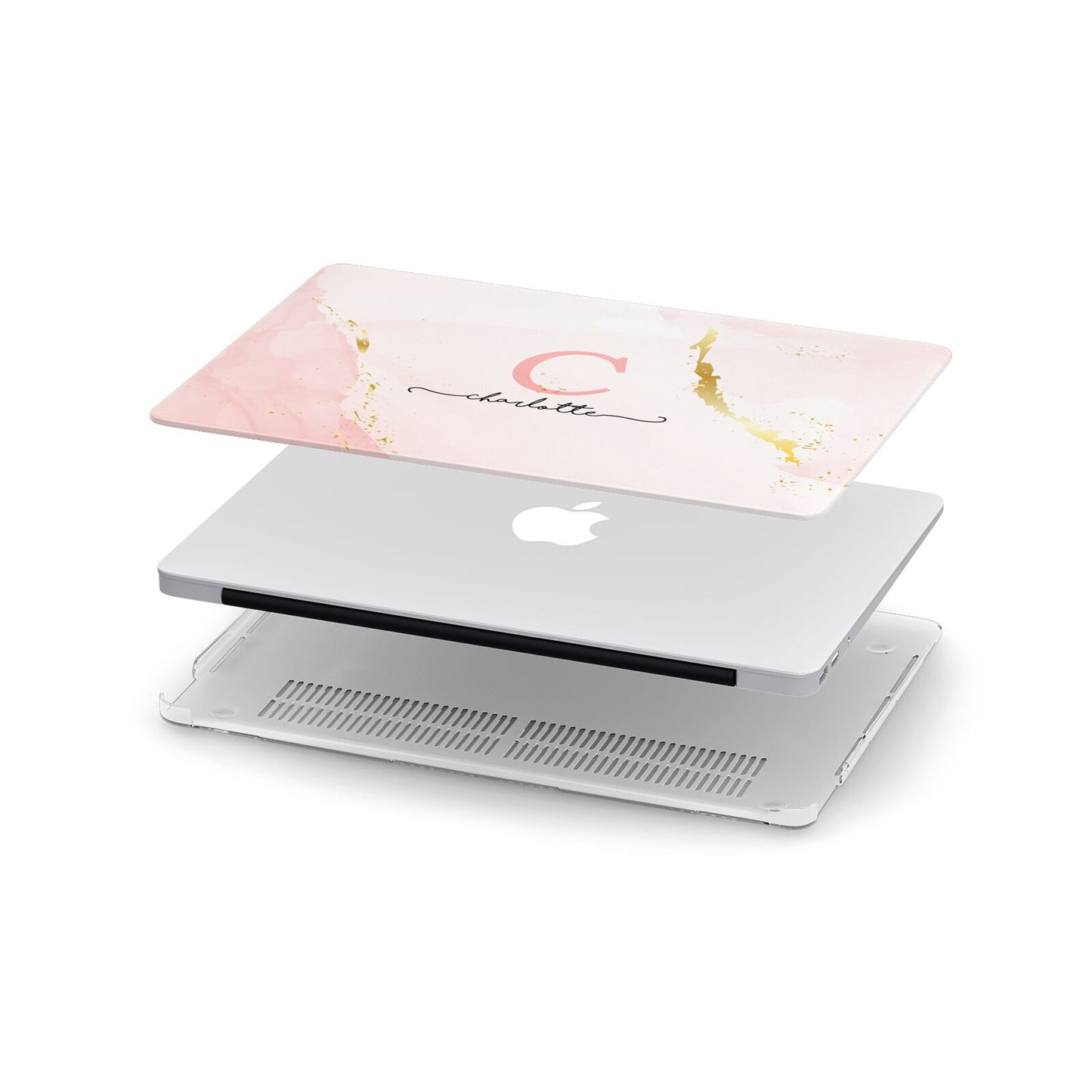 Initial Pink Gold Watercolour Custom Marble Apple MacBook Case in Detail