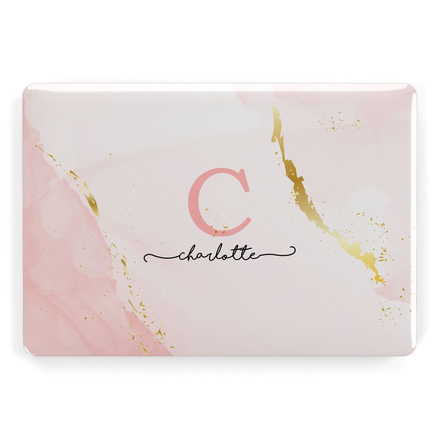 Initial Pink Gold Watercolour Custom Marble Apple MacBook Case