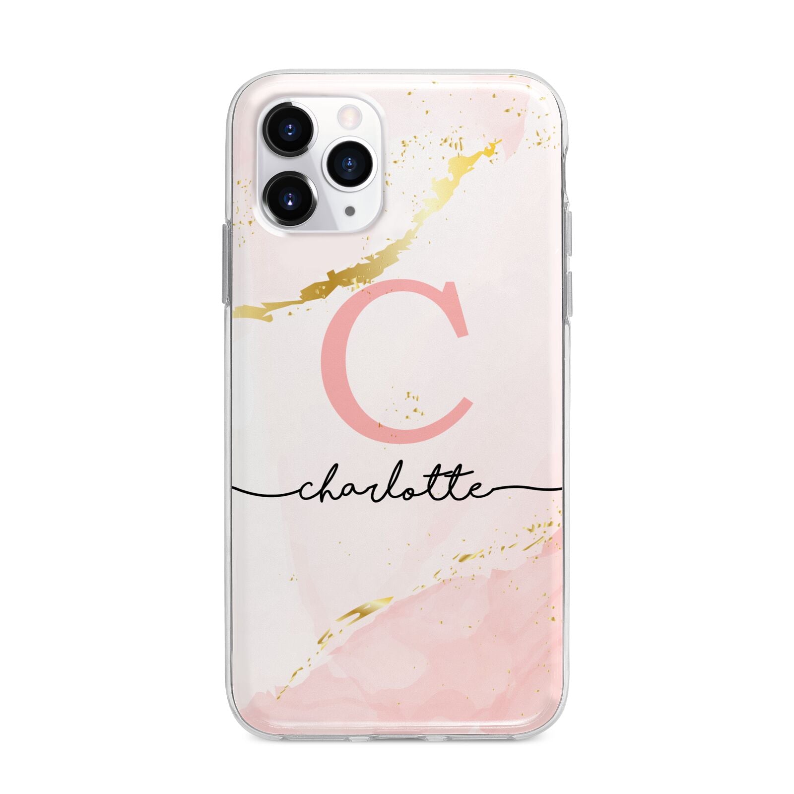 Initial Pink Gold Watercolour Custom Marble Apple iPhone 11 Pro Max in Silver with Bumper Case
