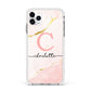 Initial Pink Gold Watercolour Custom Marble Apple iPhone 11 Pro Max in Silver with White Impact Case