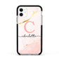 Initial Pink Gold Watercolour Custom Marble Apple iPhone 11 in White with Black Impact Case