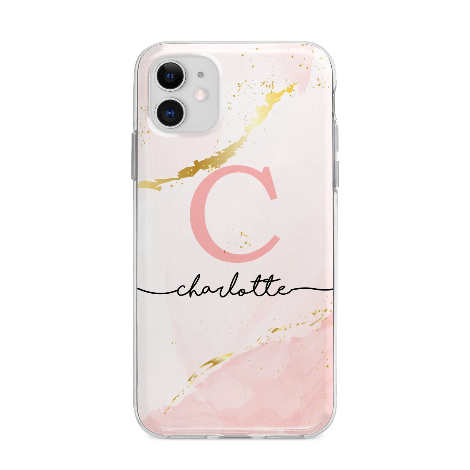 Initial Pink Gold Watercolour Custom Marble Apple iPhone 11 in White with Bumper Case