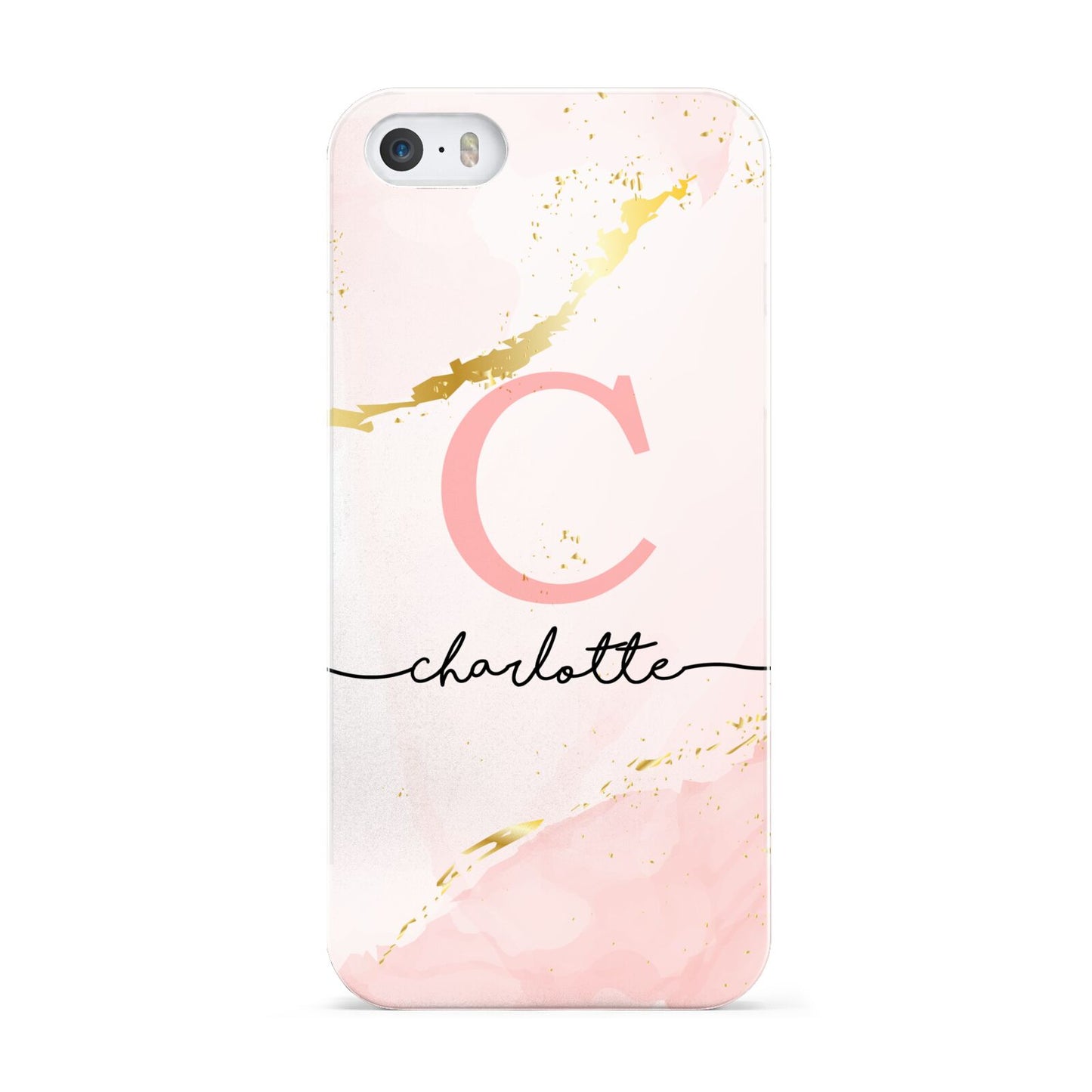Initial Pink Gold Watercolour Custom Marble Apple iPhone 5 Case
