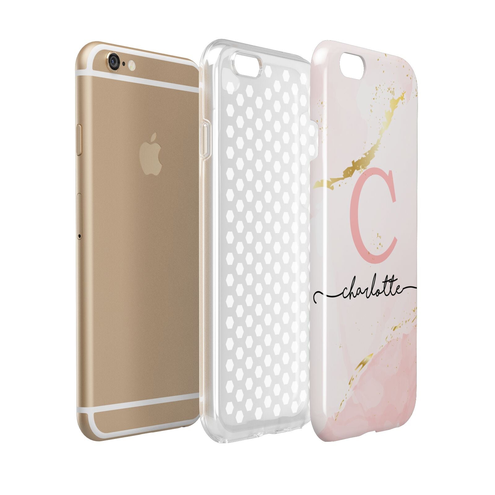 Initial Pink Gold Watercolour Custom Marble Apple iPhone 6 3D Tough Case Expanded view