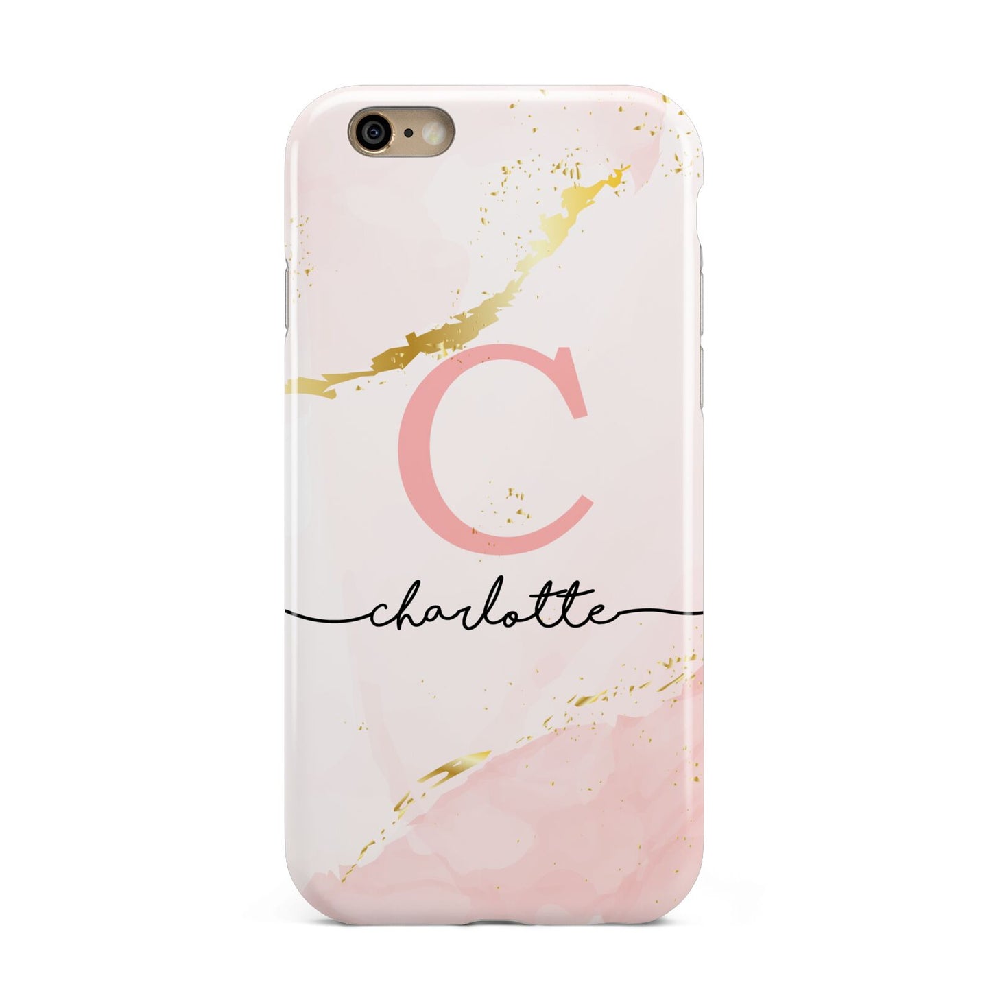 Initial Pink Gold Watercolour Custom Marble Apple iPhone 6 3D Tough Case