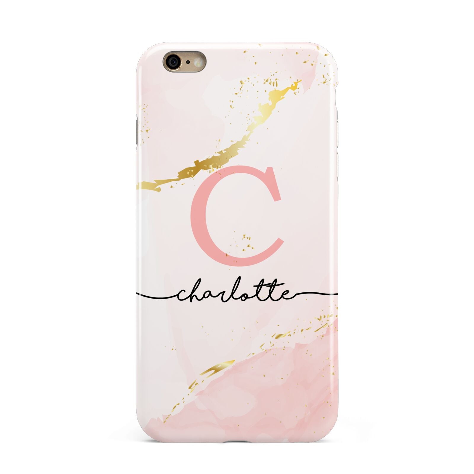 Initial Pink Gold Watercolour Custom Marble Apple iPhone 6 Plus 3D Tough Case