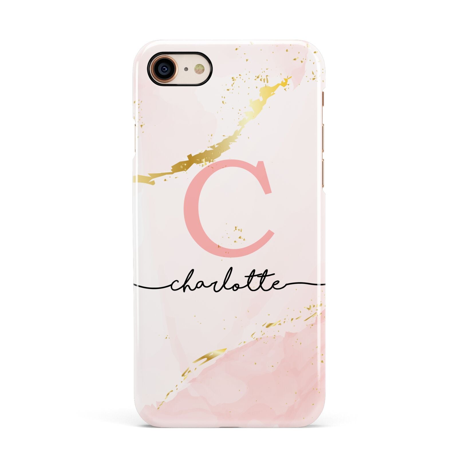 Initial Pink Gold Watercolour Custom Marble Apple iPhone 7 8 3D Snap Case
