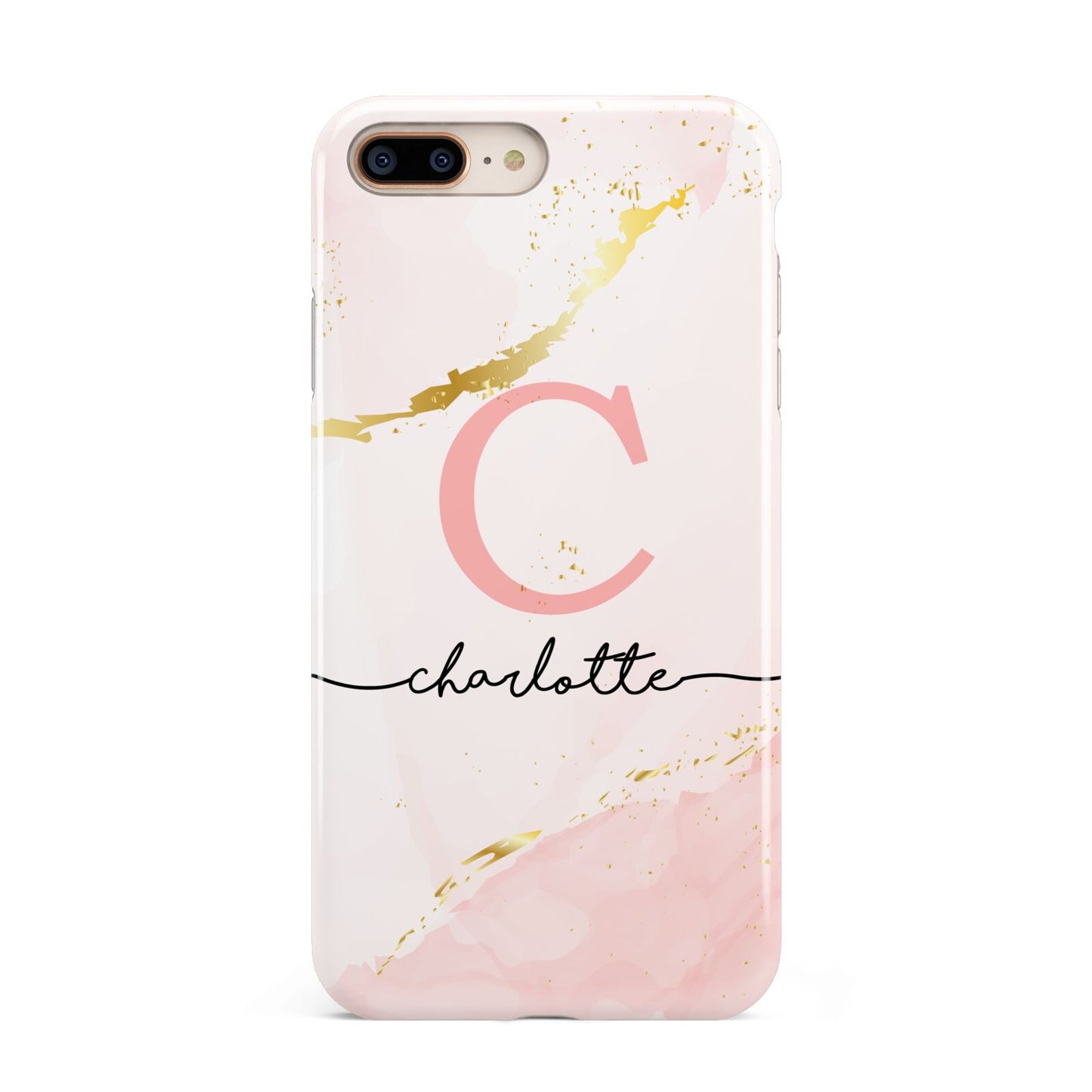 Initial Pink Gold Watercolour Custom Marble Apple iPhone 7 8 Plus 3D Tough Case