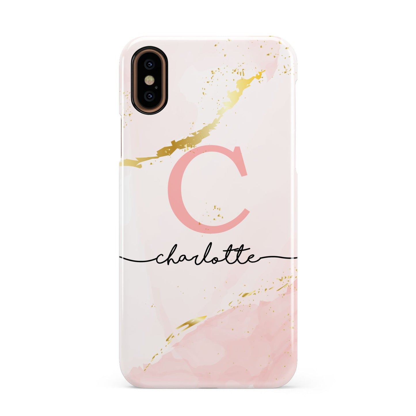 Initial Pink Gold Watercolour Custom Marble Apple iPhone XS 3D Snap Case