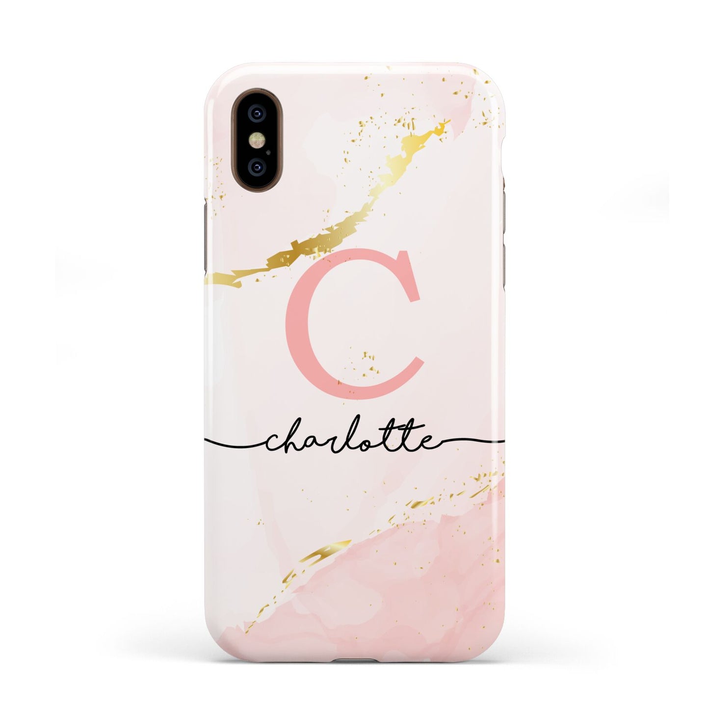 Initial Pink Gold Watercolour Custom Marble Apple iPhone XS 3D Tough