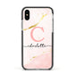 Initial Pink Gold Watercolour Custom Marble Apple iPhone Xs Impact Case Black Edge on Silver Phone