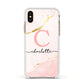 Initial Pink Gold Watercolour Custom Marble Apple iPhone Xs Impact Case White Edge on Gold Phone