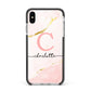 Initial Pink Gold Watercolour Custom Marble Apple iPhone Xs Max Impact Case Black Edge on Silver Phone