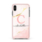 Initial Pink Gold Watercolour Custom Marble Apple iPhone Xs Max Impact Case Pink Edge on Black Phone