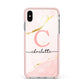 Initial Pink Gold Watercolour Custom Marble Apple iPhone Xs Max Impact Case Pink Edge on Silver Phone