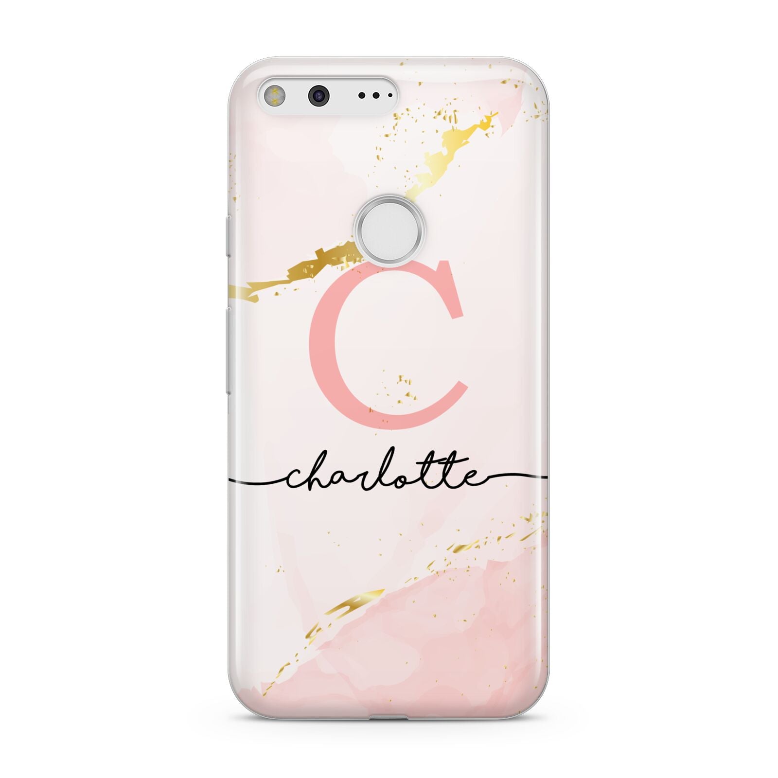 Initial Pink Gold Watercolour Custom Marble Google Pixel Case